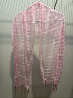 Light Pink Sheer Striped Scarf with Metallic Dots